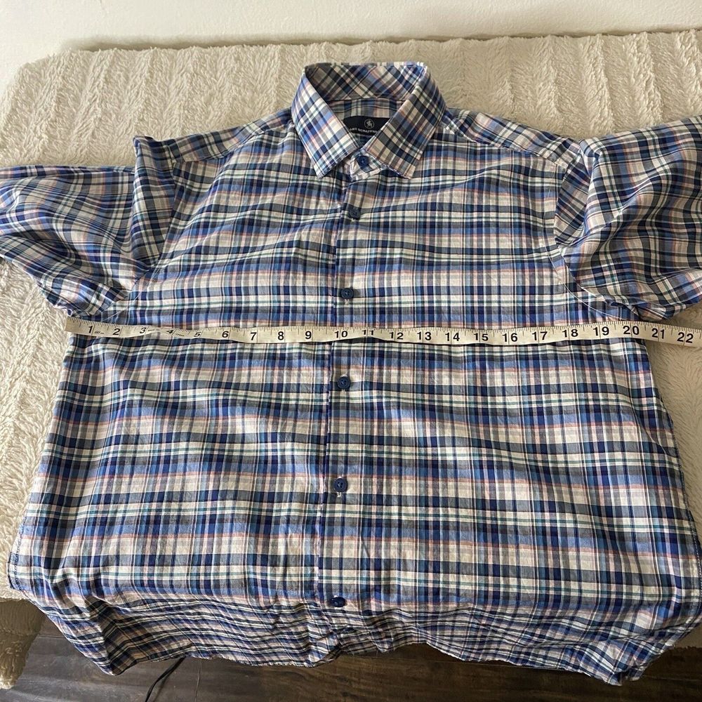 Hart Schaffer Marc Blue Plaid Long Sleeve Button‎ Up Cotton Shirt Mens Medium - Picture 5 of 8